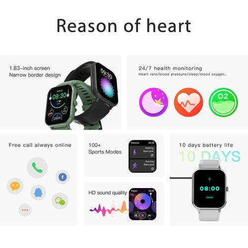 Reloj inteligente de 1.83" IP67 resistente al agua, monitor de actividad física con ritmo cardíaco